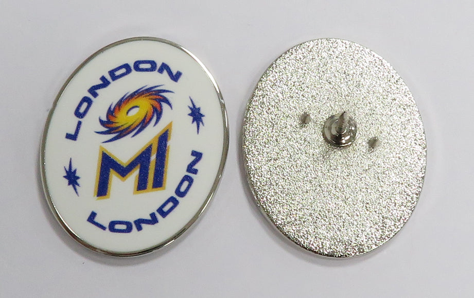 MI London White Oval Pin Badge